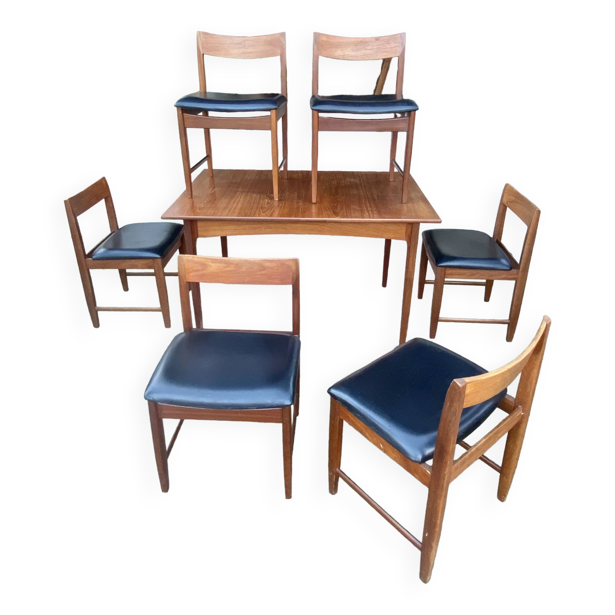 Set of 6 chairs and dining room table with extensions “BCM” circa 1960