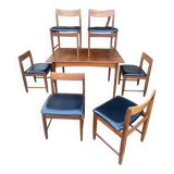 Set of 6 chairs and dining room table with extensions “BCM” circa 1960