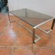 Coffee table with stainless steel base and smoked glass, from the 70s