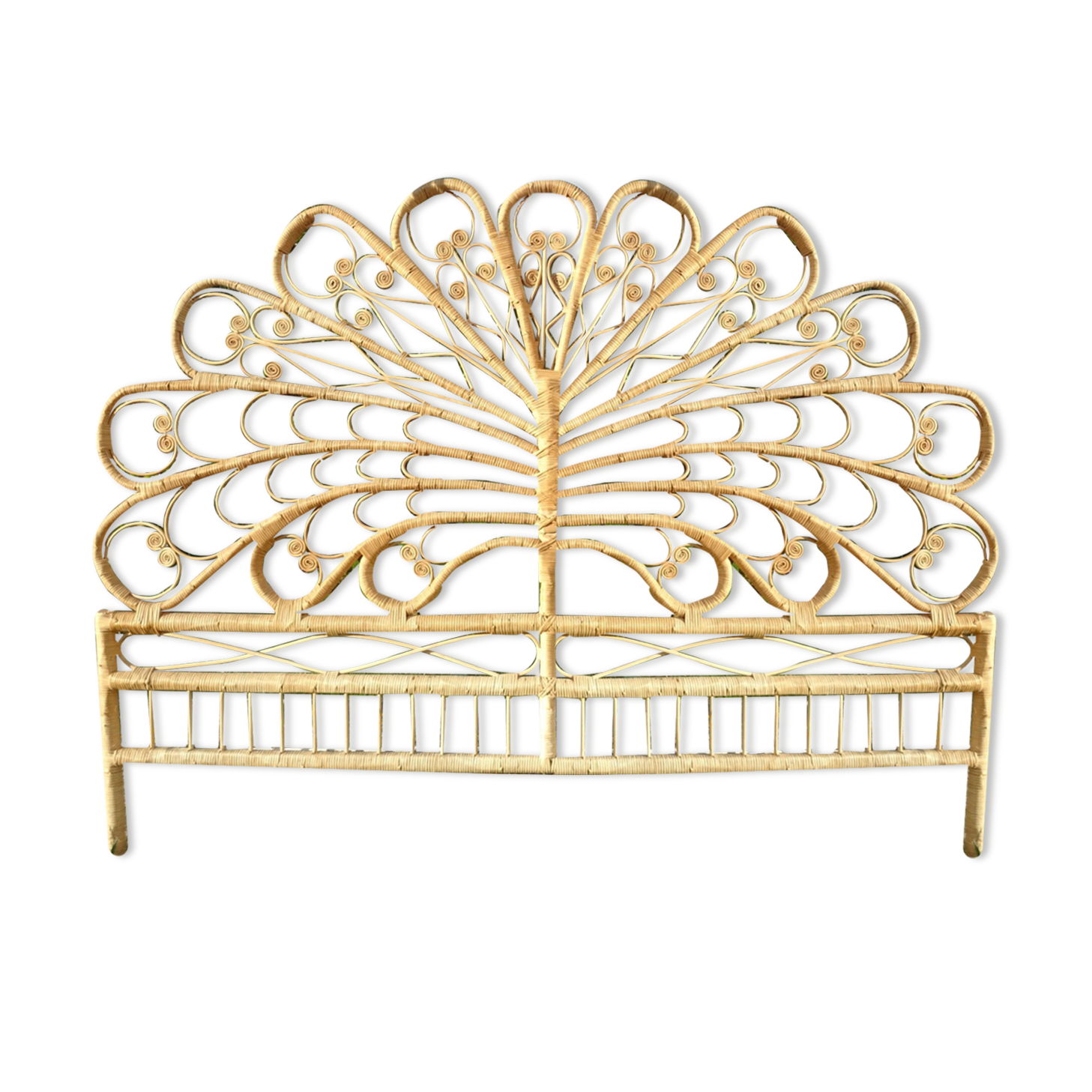 Peacock double rattan headboard
