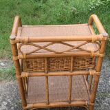 Shelf, side table, bedside table in vintage bamboo and rattan