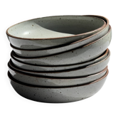 Set of 7 handmade grey glazed ceramic deep plates D18.5 H5.