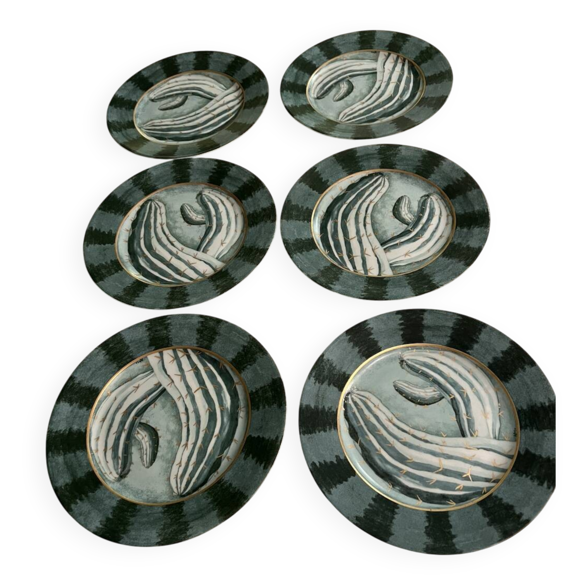 6 Cactus porcelain dessert plates by Hilton McConnico for Daum