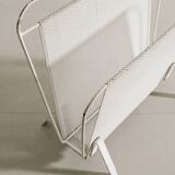 Vintage French Mid Century Mathieu Matégot White Metal Magazine Rack, 1950s