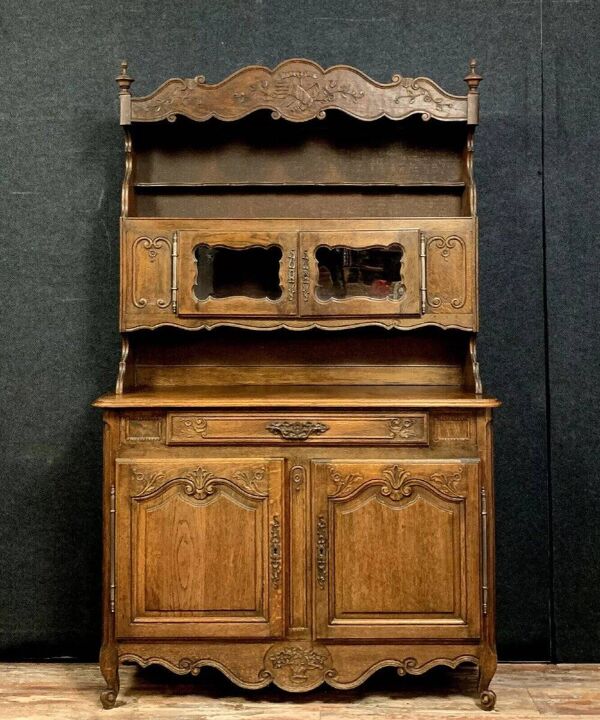 buffet bibliothéque louis XV provençal a double corps en chêne