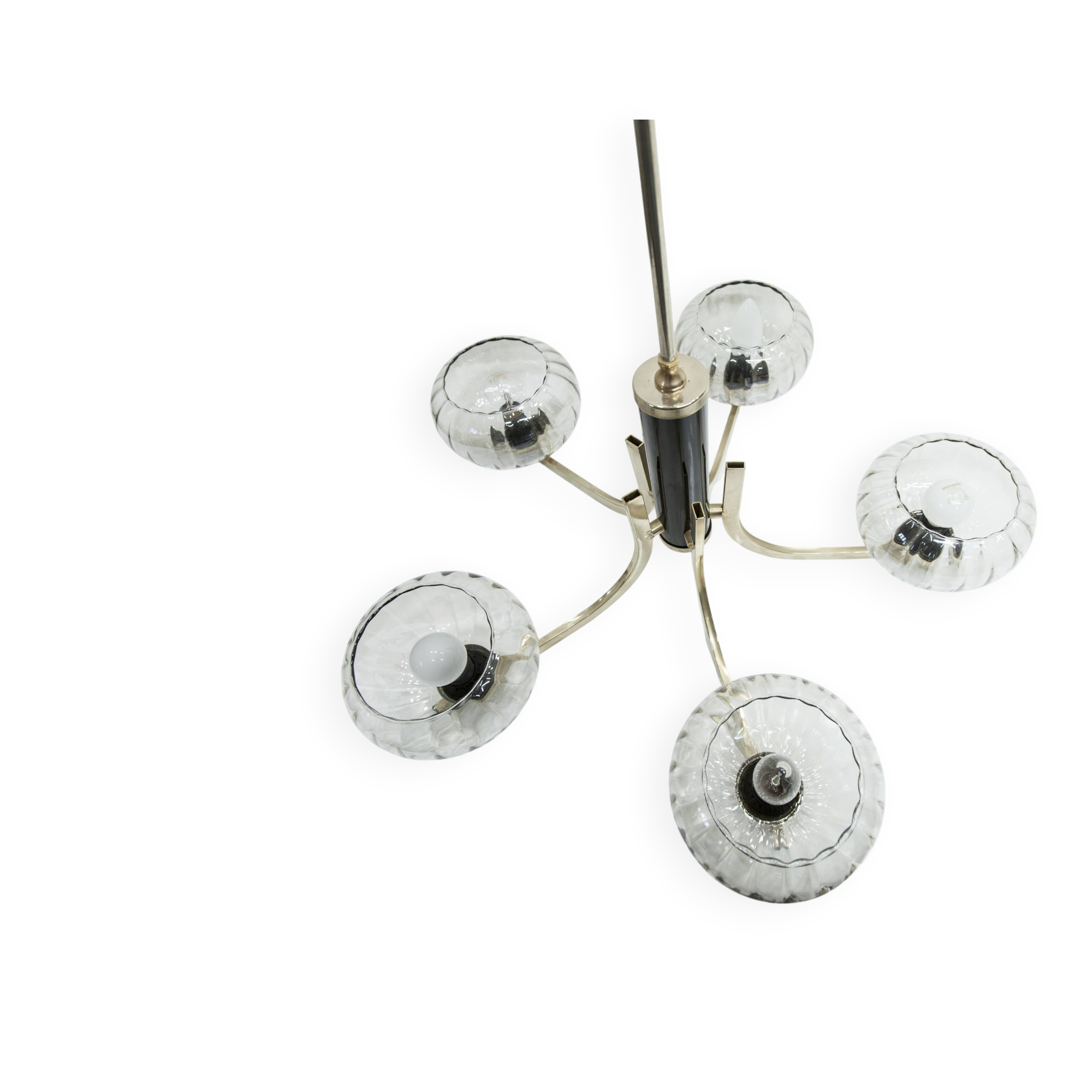 See Delmas chandelier, 5 branches, black and gold, transparent glass, 1960