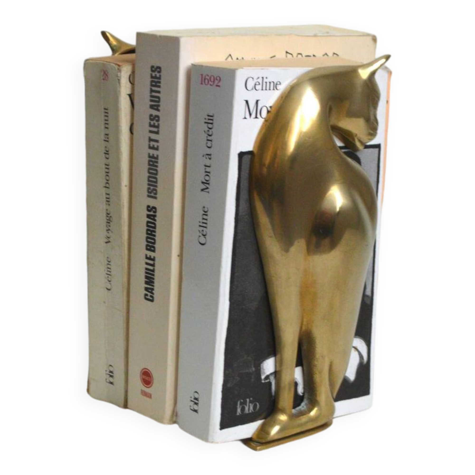 Feline brass bookends