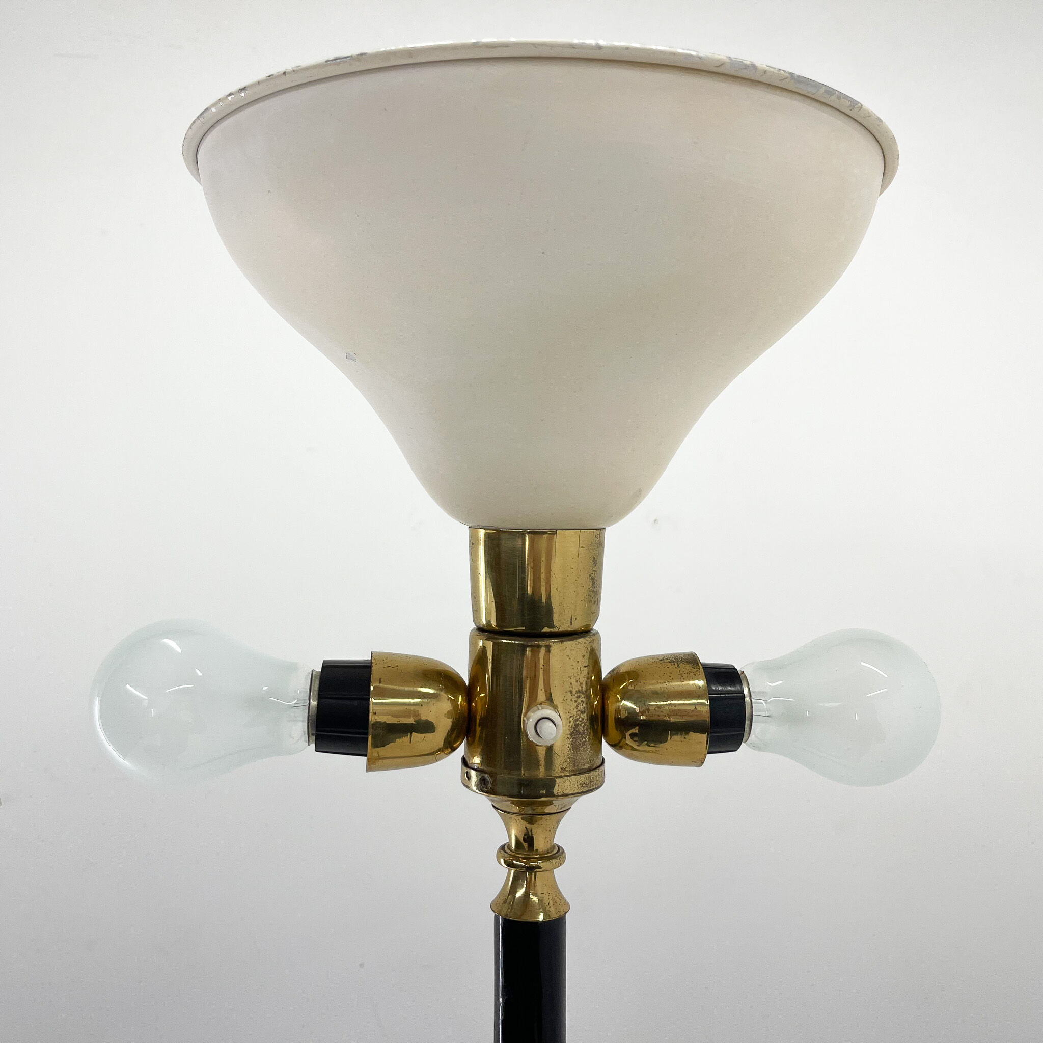 Brass, onyx & ebonized wood floor lamp, italy 1950