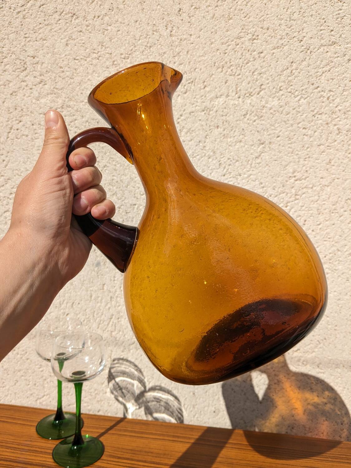 Large vintage amber glass carafe