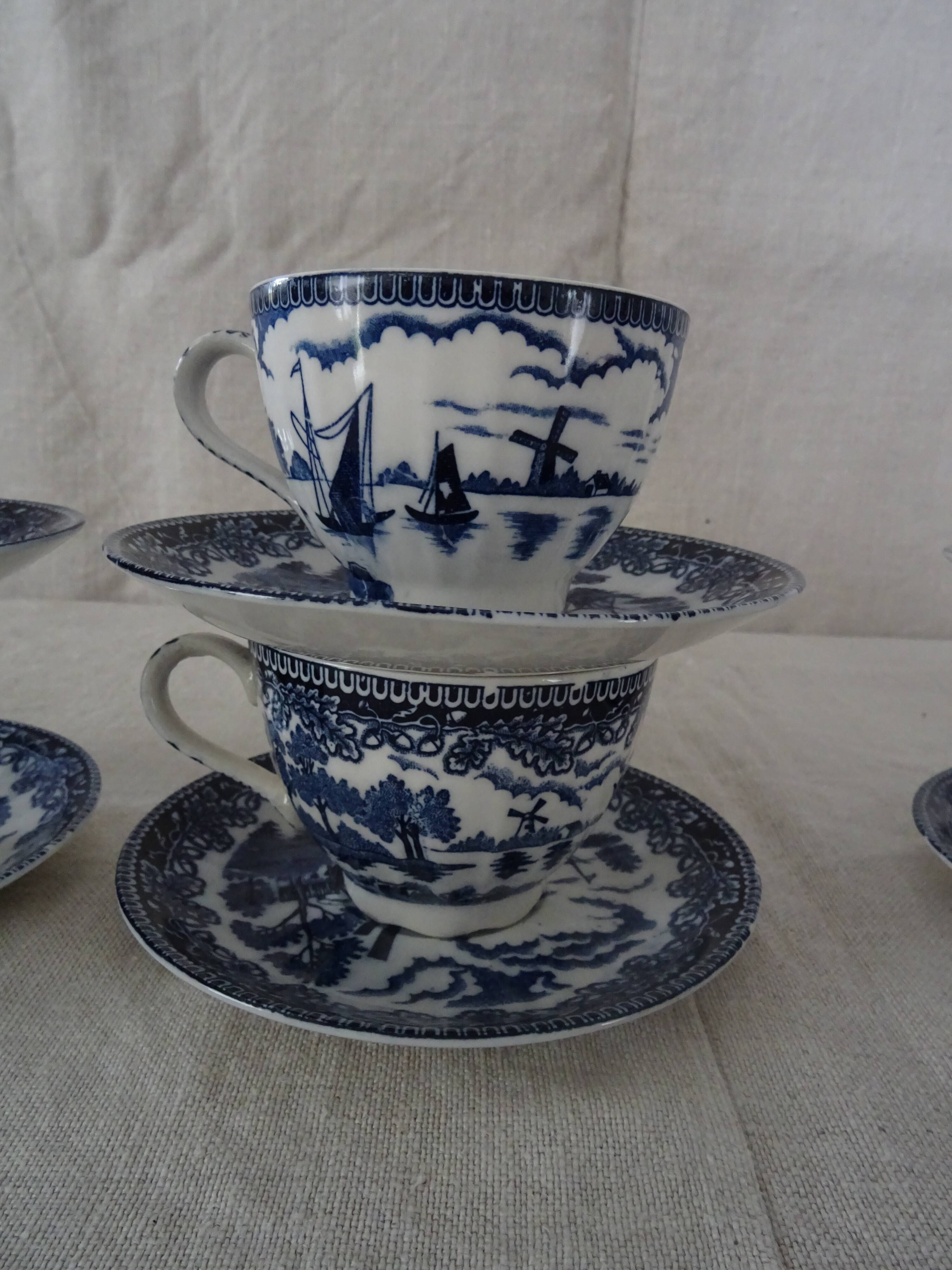 6 cups & under coffee cups décor delft blue boat mill faience