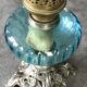 Regulated kerosene lamp foot baroque style blue glass bowl