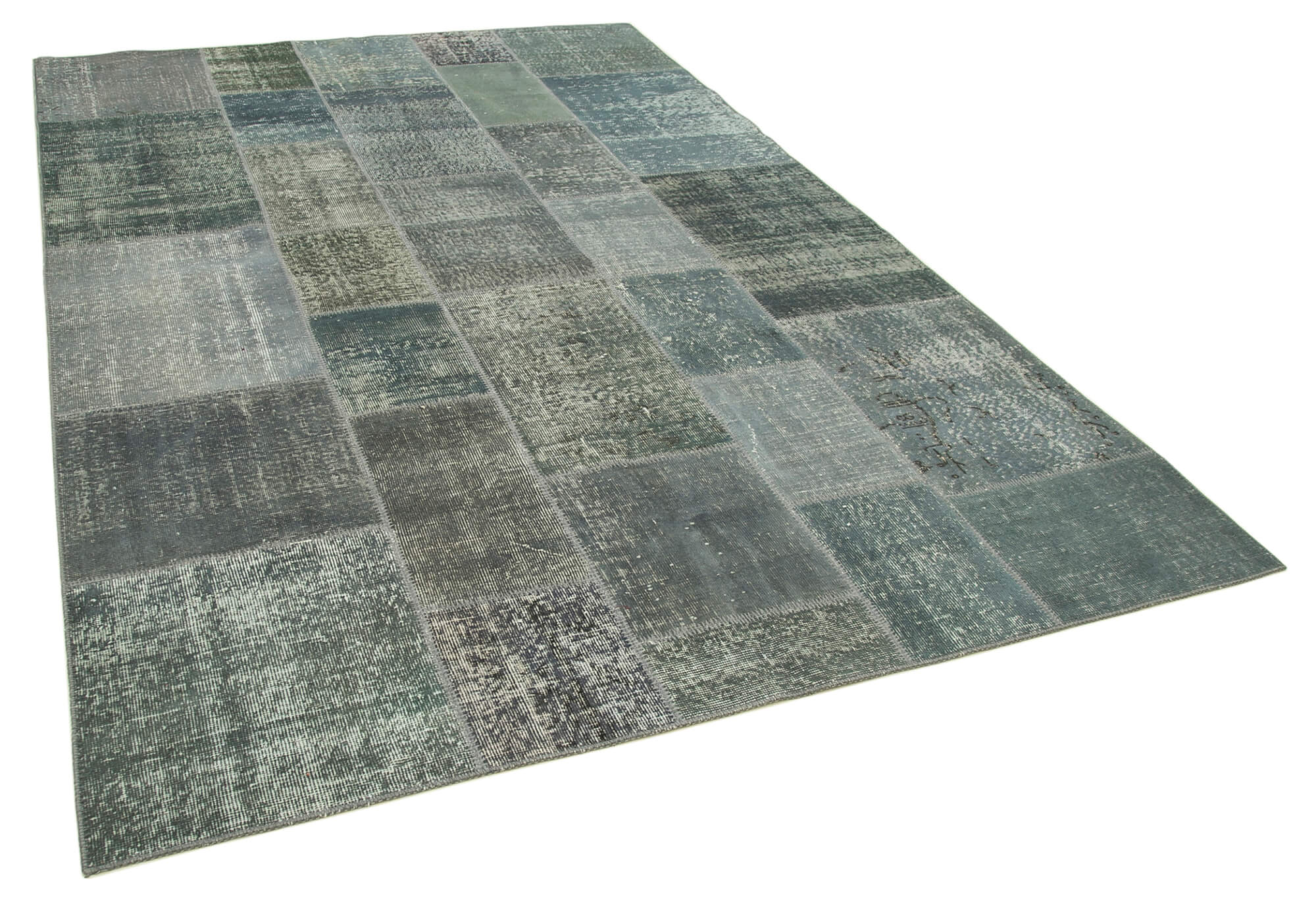 Handmade turkish overdyed 200 cm x 300 cm grey patchwork carpet