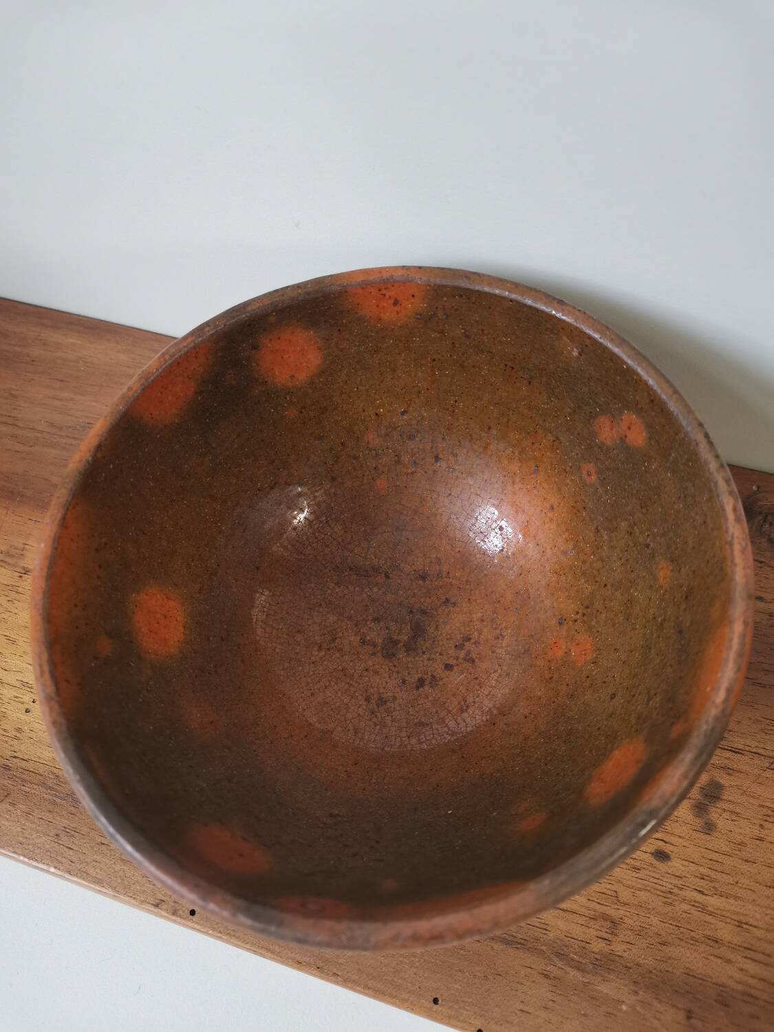 Vintage bowl, old enameled ceramic, wood fired