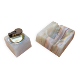 Vintage 1970s onyx lighter and ashtray smoking set