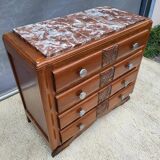 1930 Art Deco chest of drawers with recessed pink marble