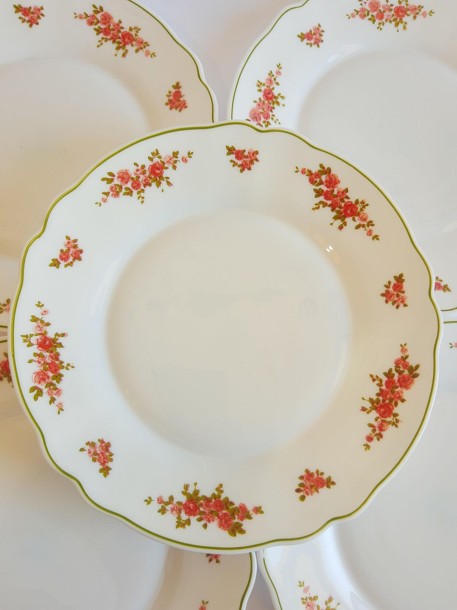 Set of 8 dessert plates opaline pink patterns Arcopal France Vintage