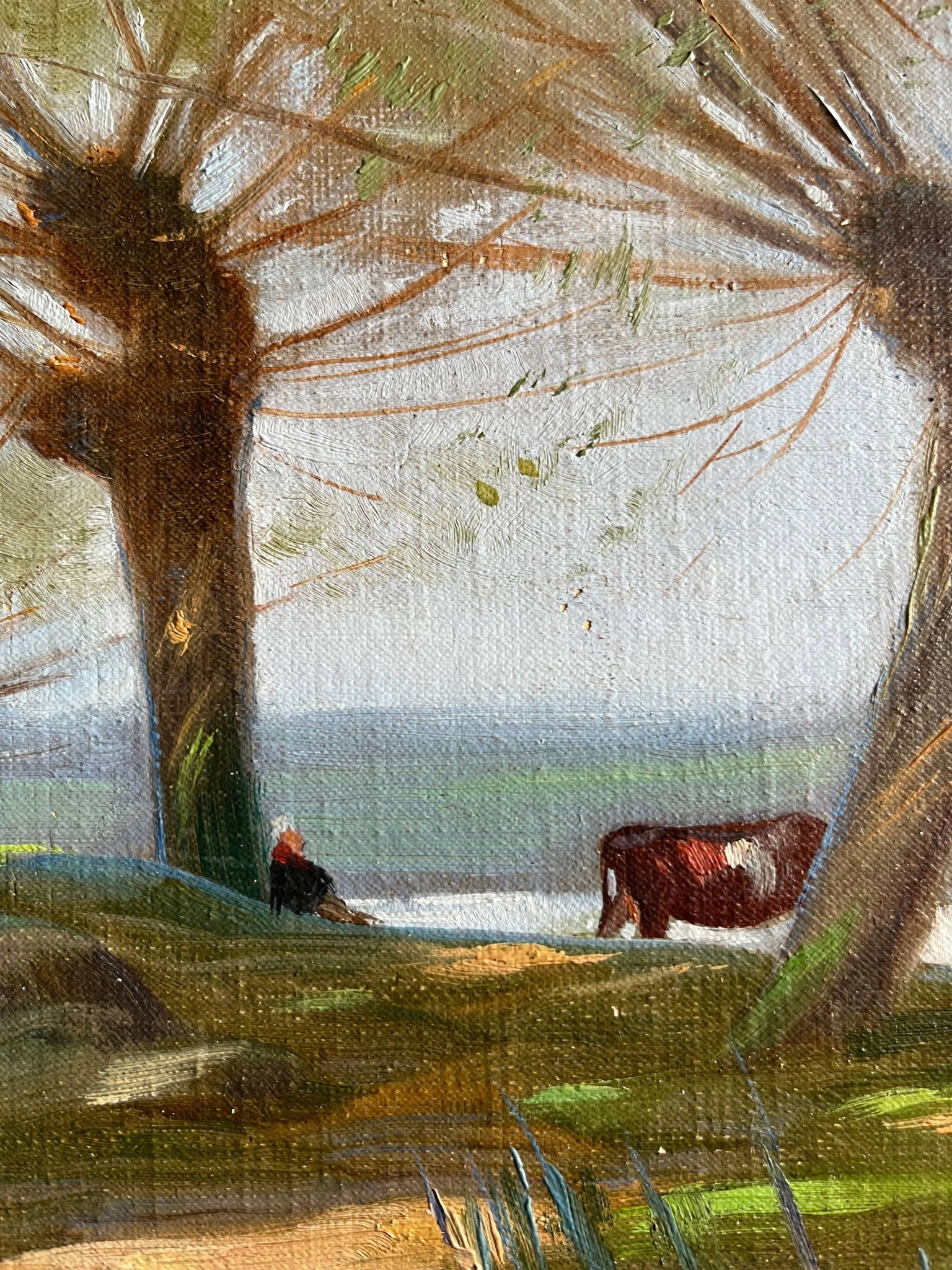 Tableau HST "Landscape by the Water with Cows" signed Paul Nicolet (20th century)