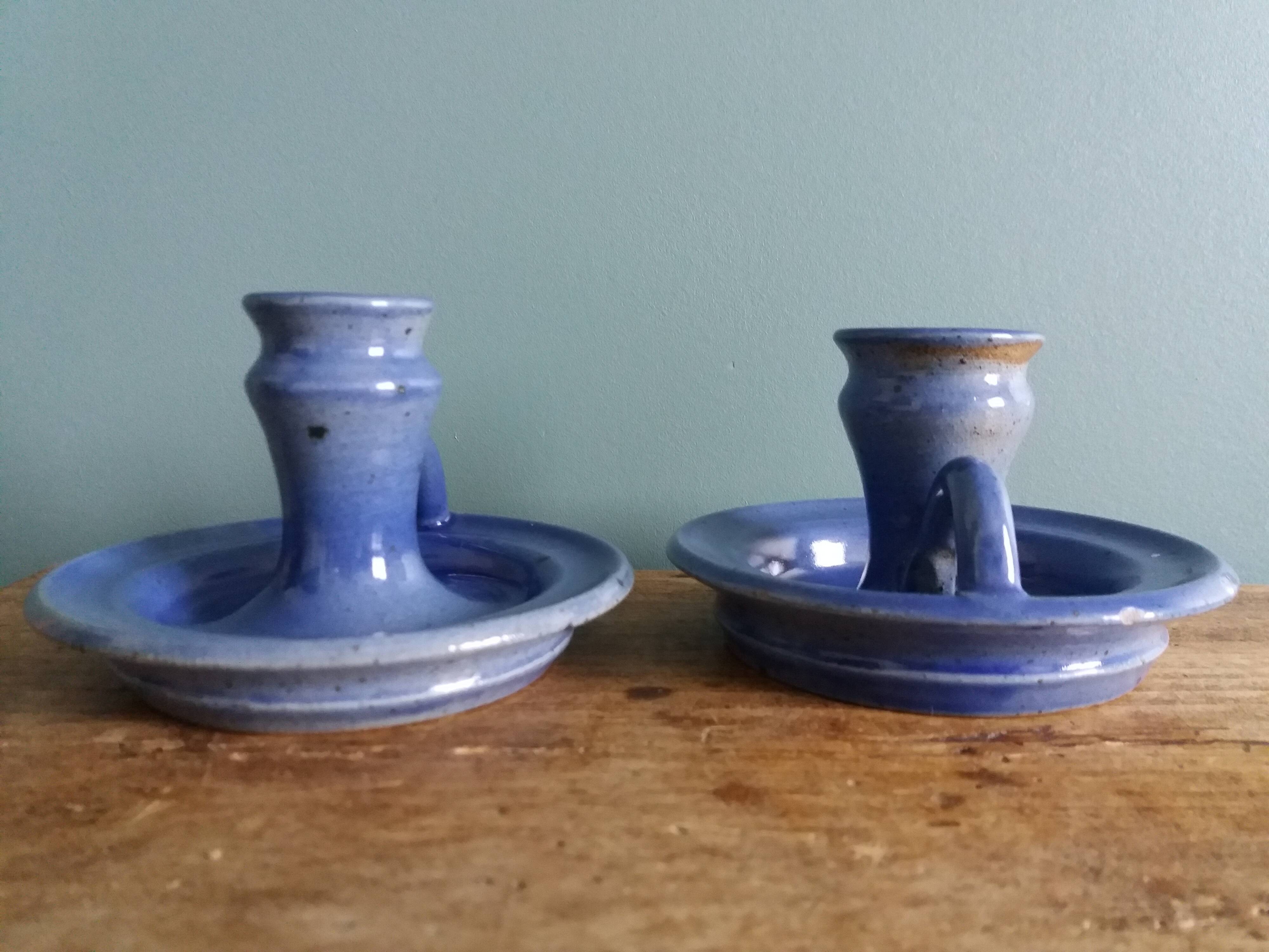 Stoneware candlesticks signed artisanal ceramics