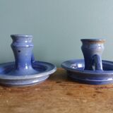 Stoneware candlesticks signed artisanal ceramics