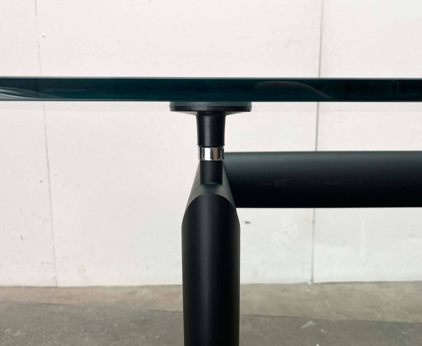 Italian model LC6 dining or office table in metal and glass by Le Corbusier, Pierre Jeanneret, Charlotte Perriand for Cassina.