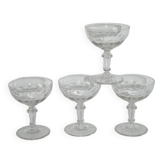 Set of 4 faceted crystal champagne glasses, 1930