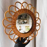 Round vintage wicker mirror