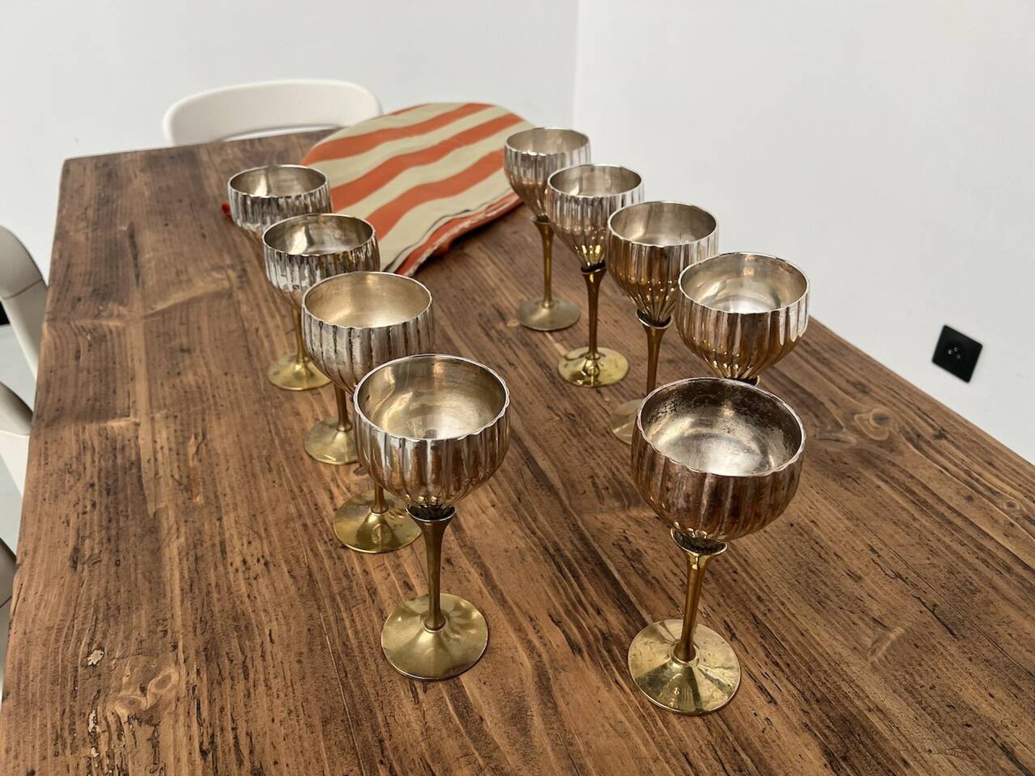 9 old glasses in silver metal and brass