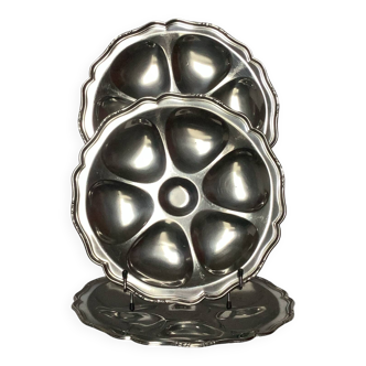 Ensemble de 4 assiettes à huîtres en inox Guy Degrenne