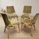 Bentwood dining chairs set of 4, retro beech wood & olive velour, TON 1960s–1970s, Czechoslovakia