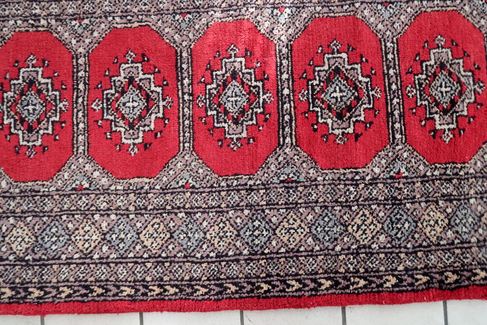 Mid-century vintage Uzbek Bukhara style wool runner 85cm x 241cm (1C1198)