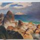 Painting / oil on cardboard Pleneuf in vintage Brittany