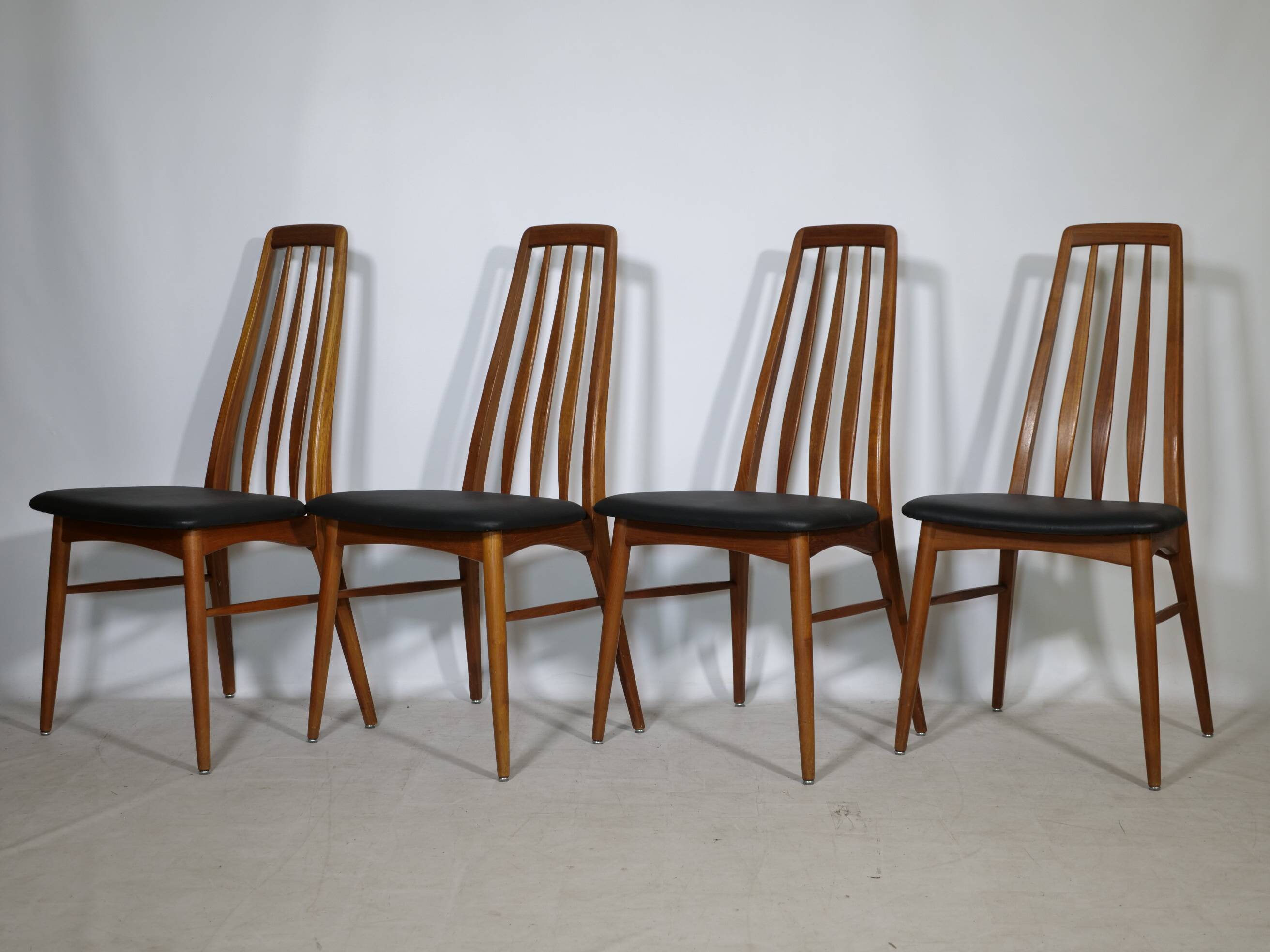 Eva Dining Chairs in Teak by Niels Koefoed for Hornslet, Leather, Set of 4