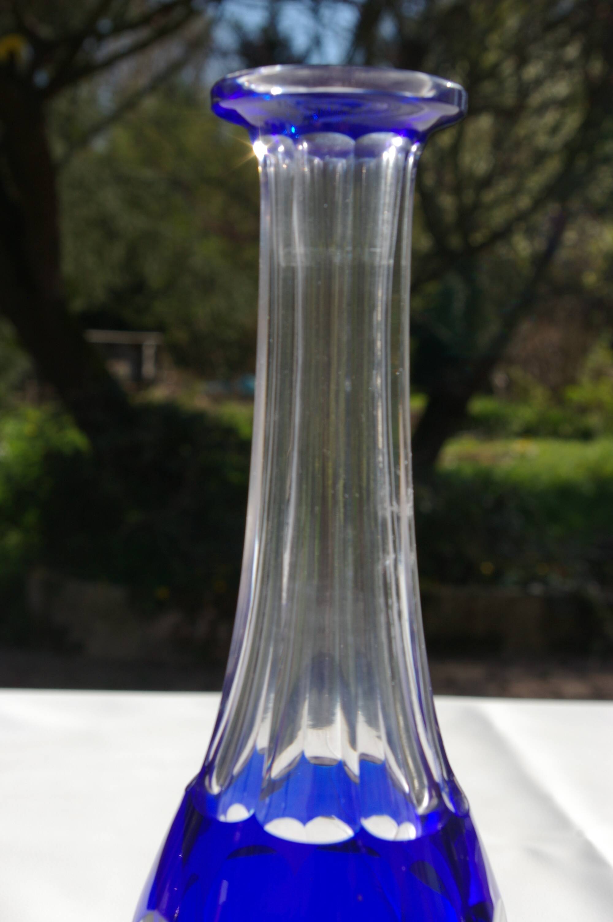 St. Louis BristoL pattern cut crystal liqueur set with blue overlay