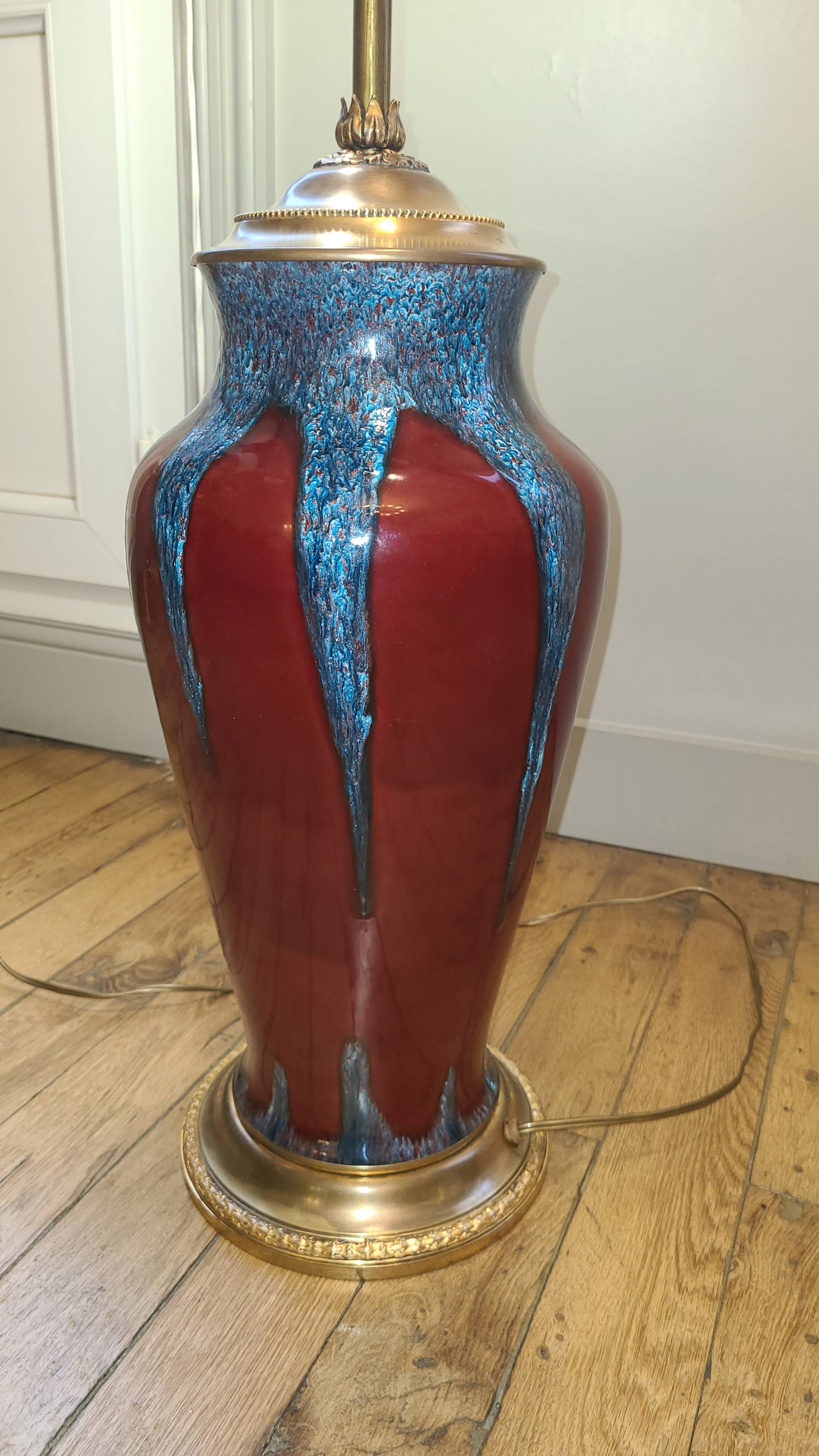 Red Glazed Sandstone Lamp, 1950s