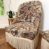 Pair of antique tapestry toad armchairs