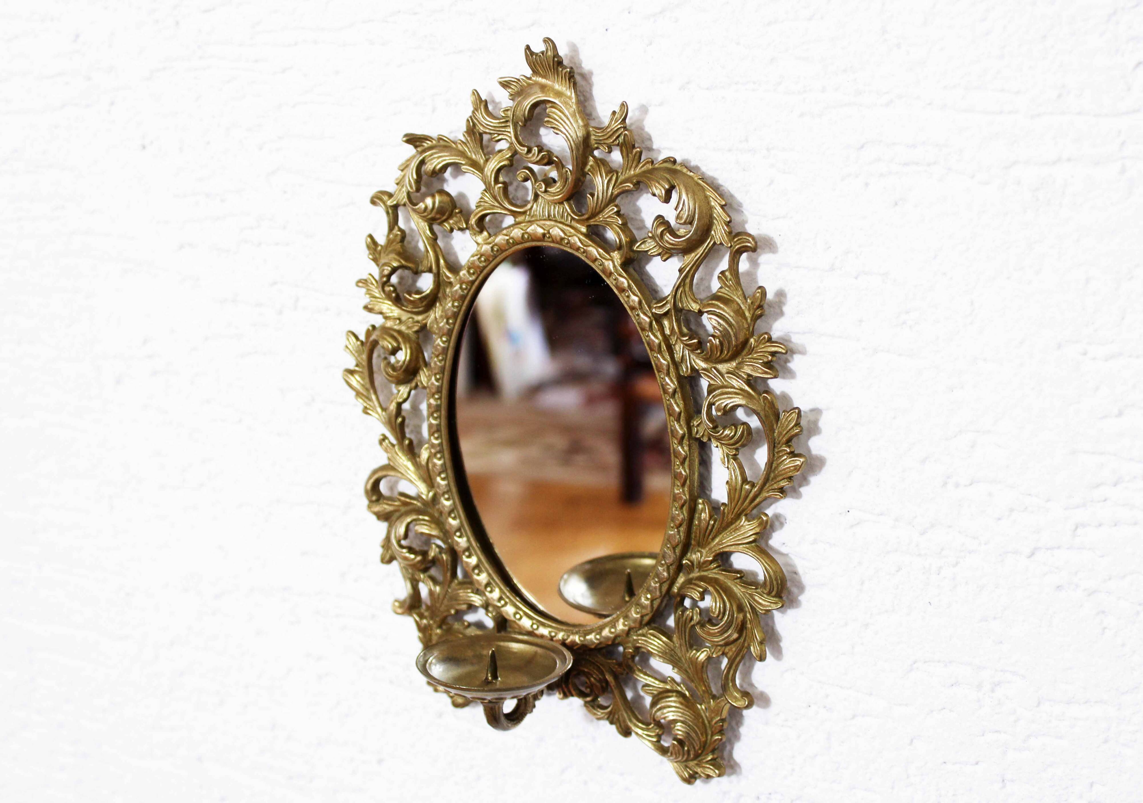 Miroir en laiton avec bougeoir