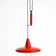 Mid-Century Modern red aluminum pendant lamp, height adjustable, Italy