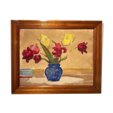 Tableau ancien, nature morte aux tulipes, années 70-80