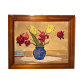 Tableau ancien, nature morte aux tulipes, années 70-80