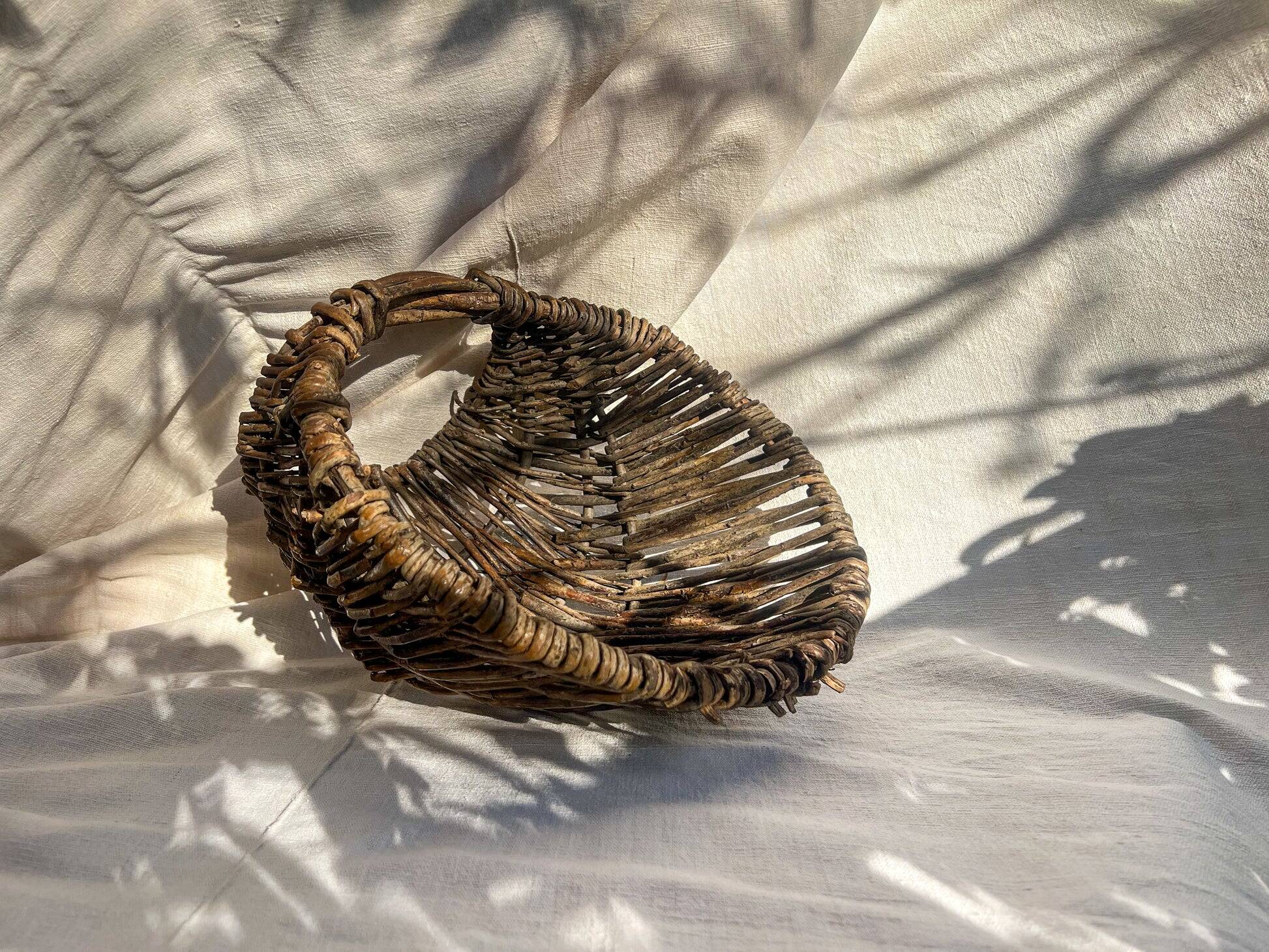 Hand-woven wicker harvest basket
