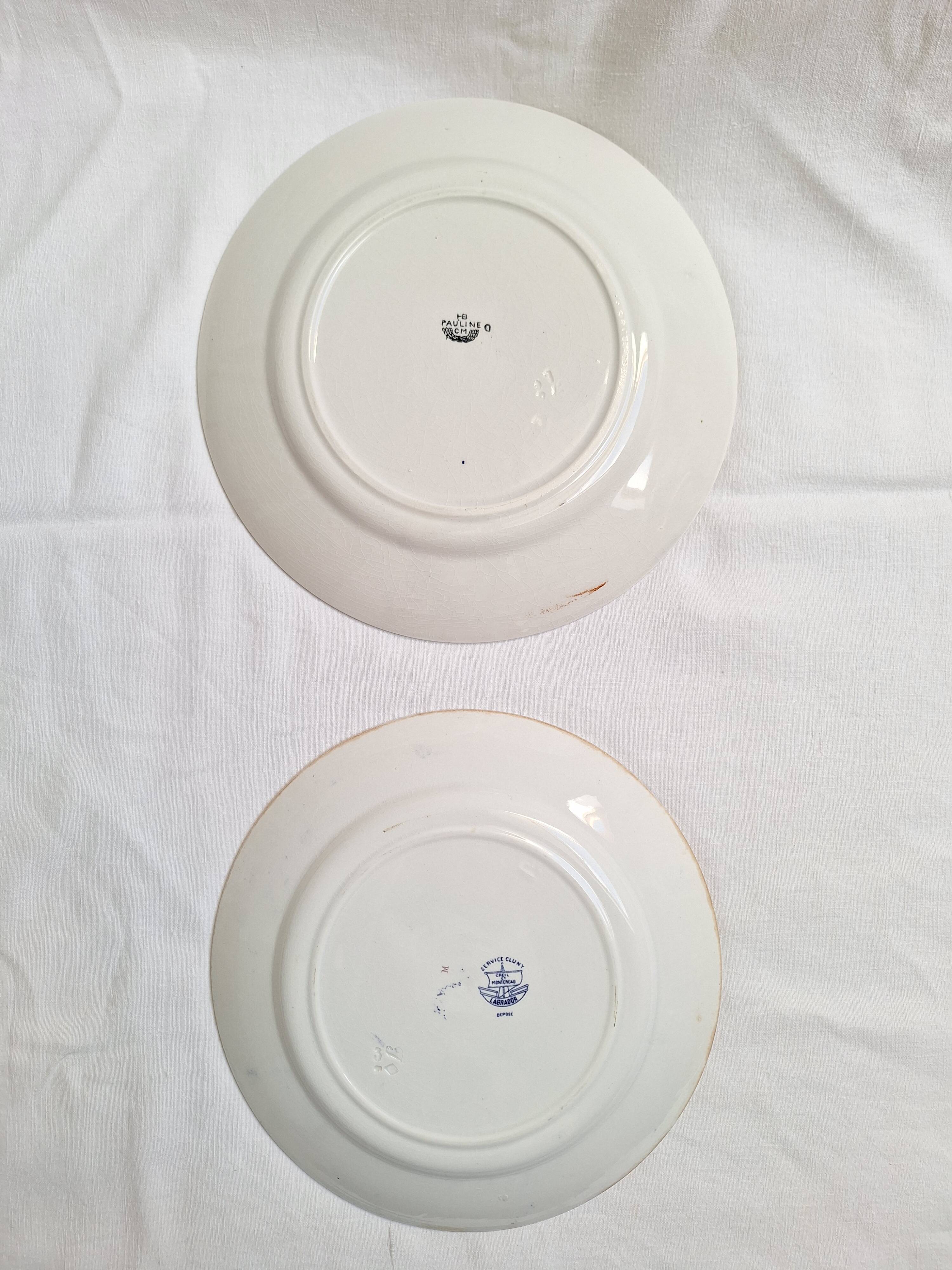Round orange and blue plate HBCM and Creil and Montereau