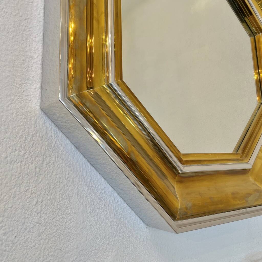 Sandro Petti enormous octagonal mirror brass chrome 1970s Maison Jansen