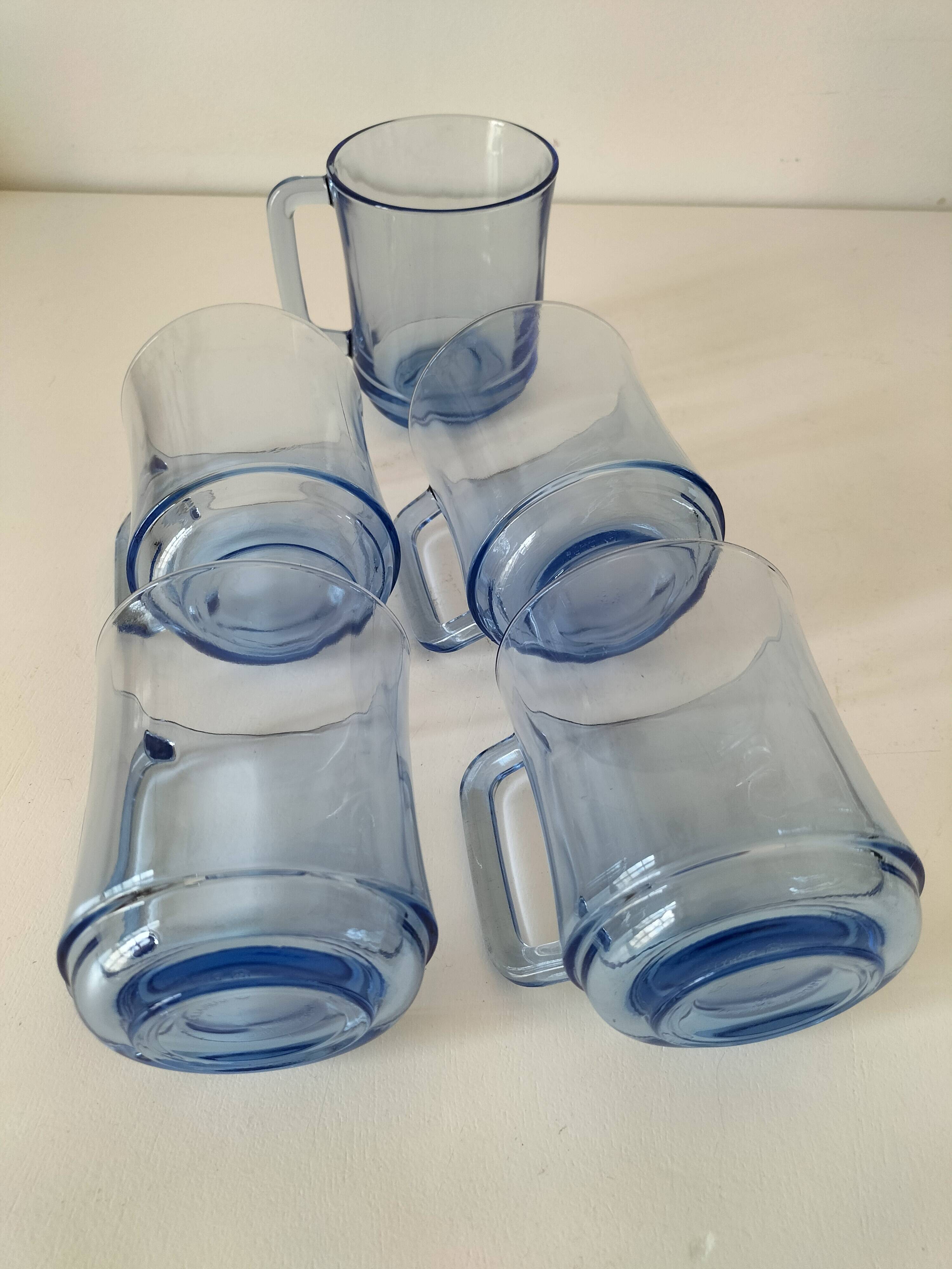 5 transparent blue Duralex mugs – French manufacturing