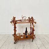 Mid-Century Bar Cart in Brown Burl, Plywood and Root Wood, 1960s