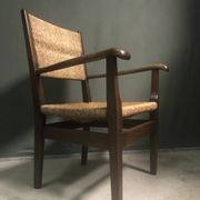 Fauteuil en chêne et paille néerlandais des années 1930.