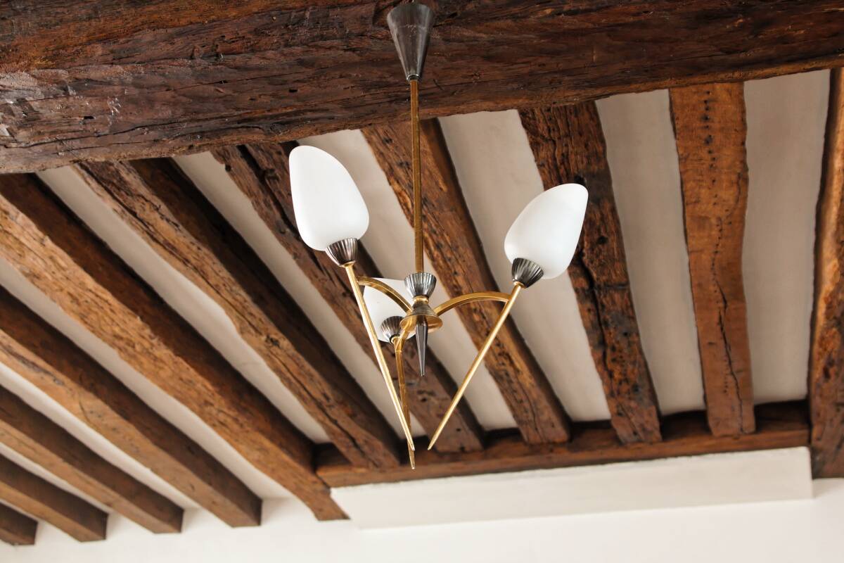 60s chandelier, brass and opaline