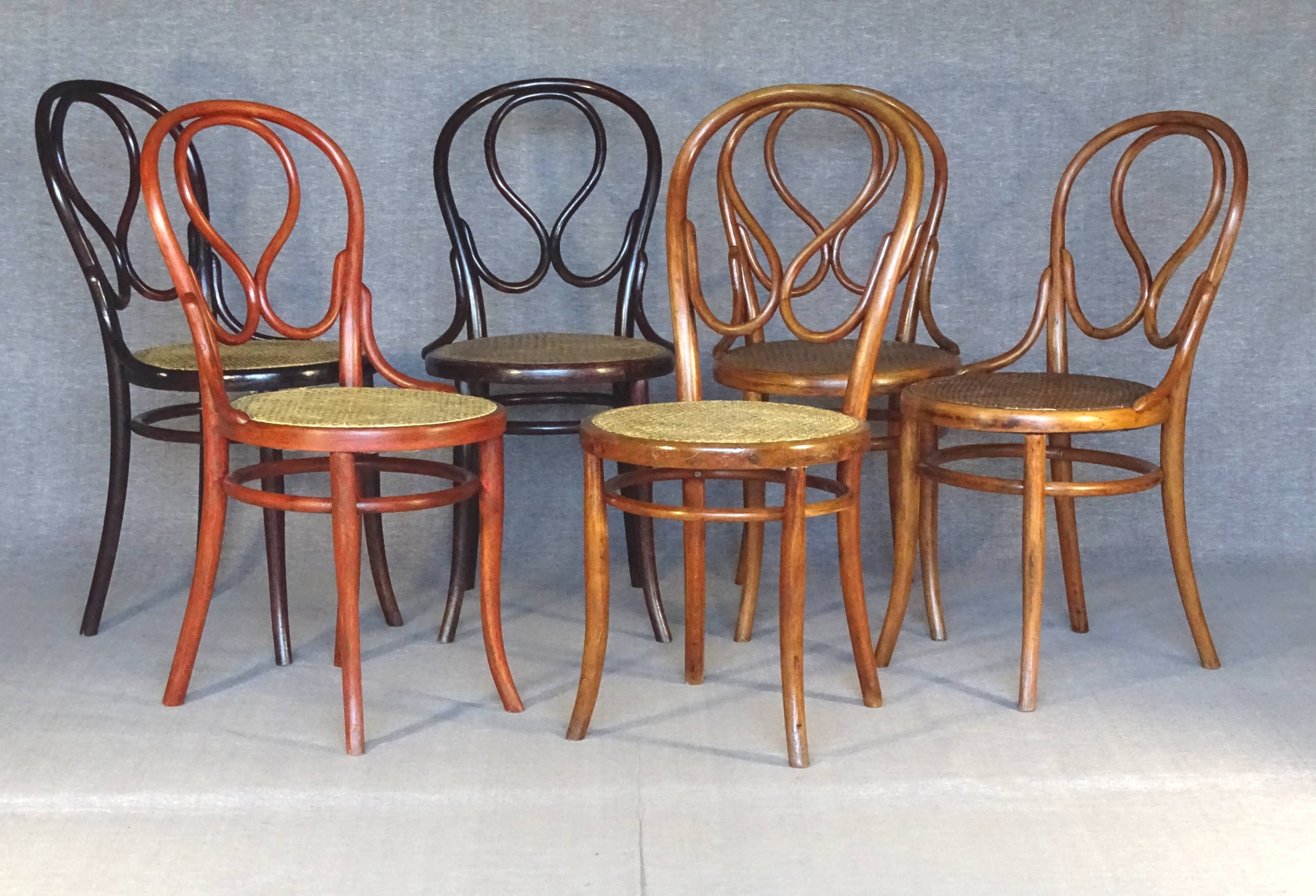 Set of 6 chairs no. 20 known as "omega" caned, including 3 thonet.