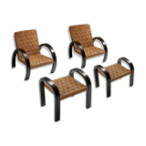 Art Deco Armchair with Ottoman & Rush Seating
