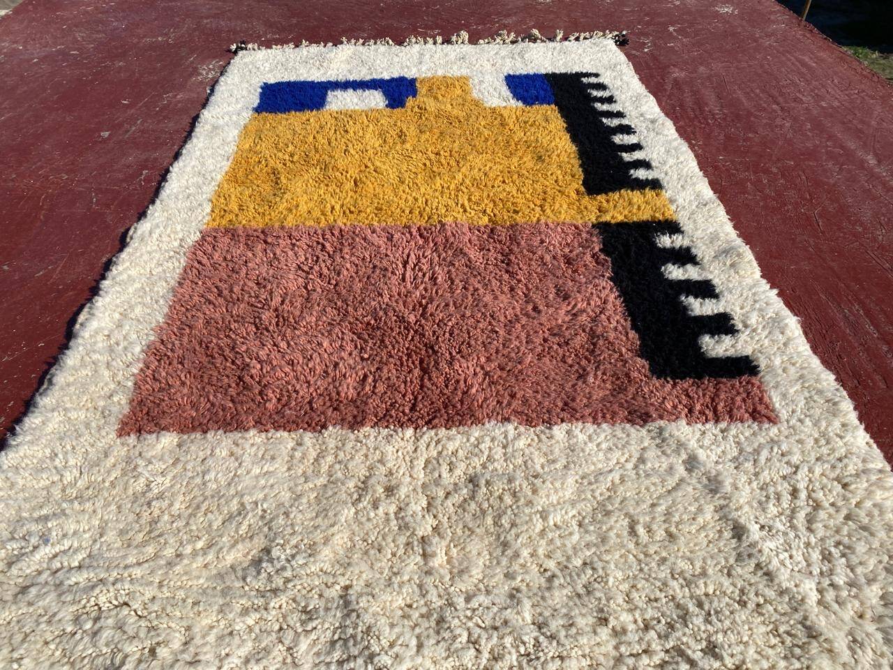 Beniouarain Berber rug, colourful design, 250x150 cm, thick wool, handmade.