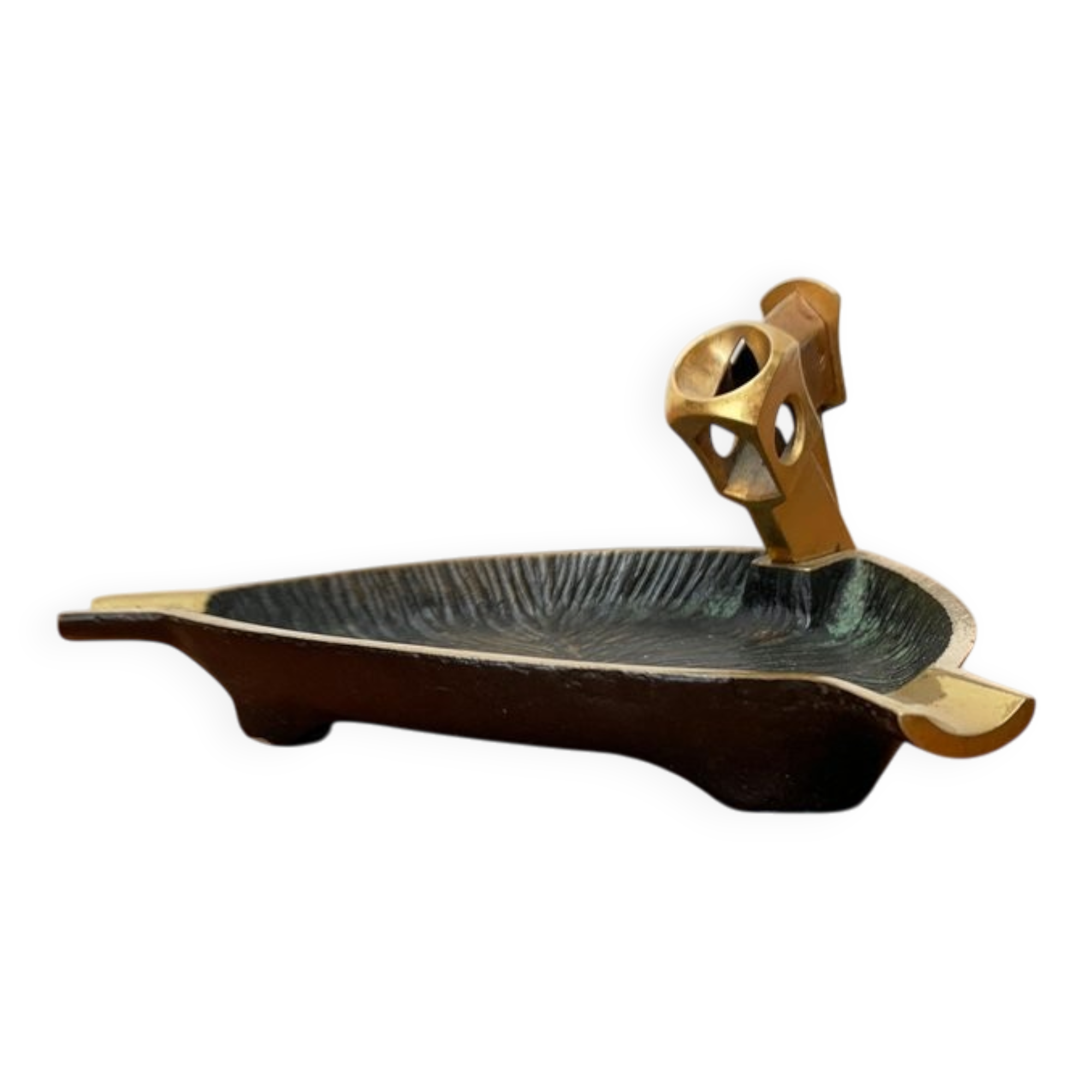 German brass ashtray with cigar cutter, 1950s.